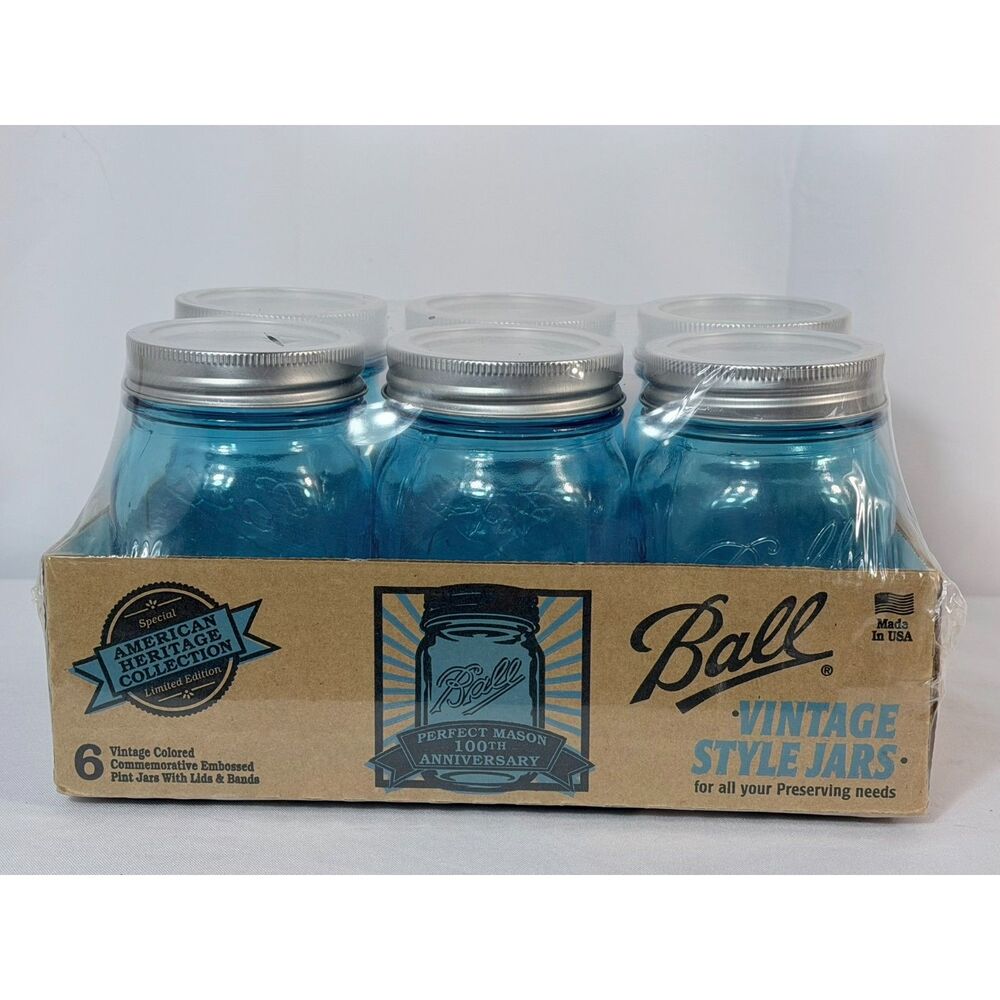 VTG Style Ball Perfect Mason Collector Edition Blue Jar SEALED Set of 6 PINT